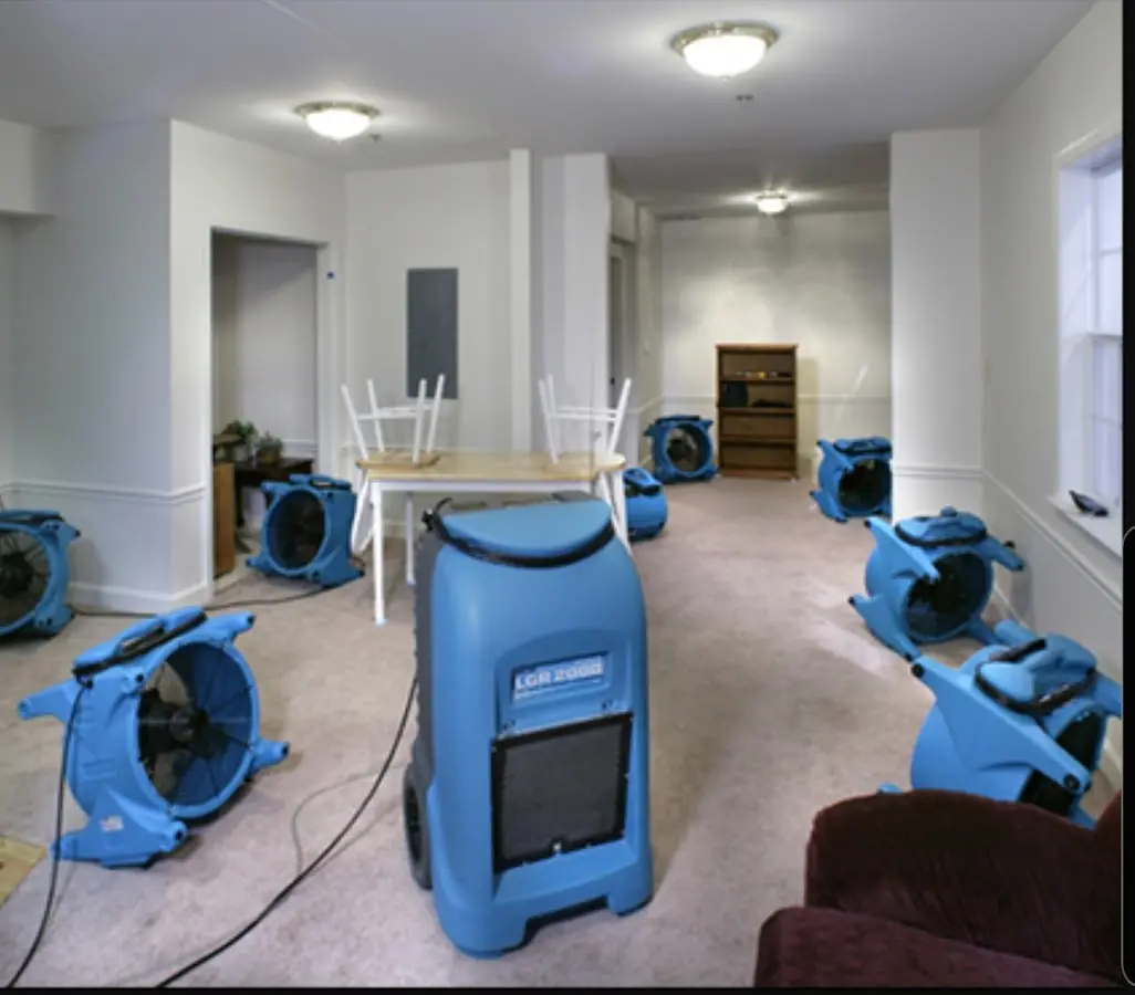 Air movers and dehumidifier setup for Water Damage Restoration in Wethersfield